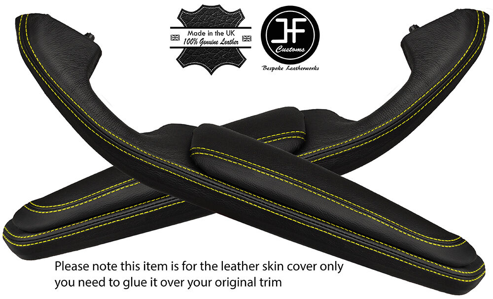 YELLOW  STITCH 2X DOOR HANDLE ARMREST LTHR COVERS FITS BMW E46 CONVERTIBLE COUPE