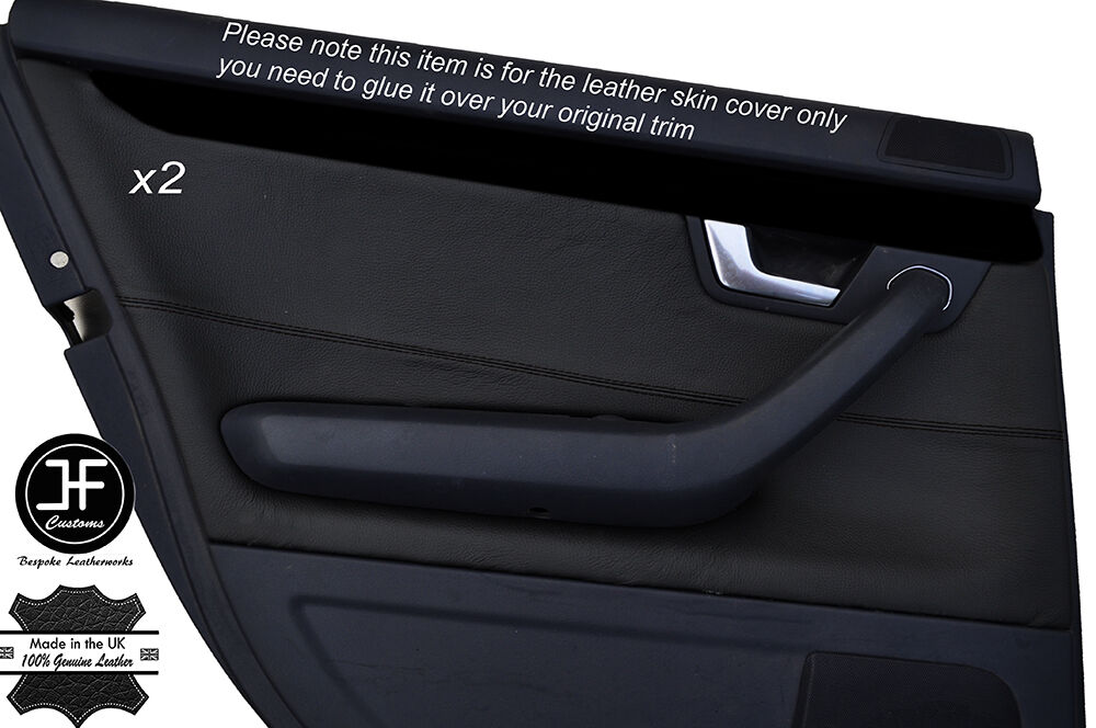 BLACK STITCH 2X REAR DOOR CARD TRIM LEATHER COVER FITS AUDI A4 B6 2001-2004