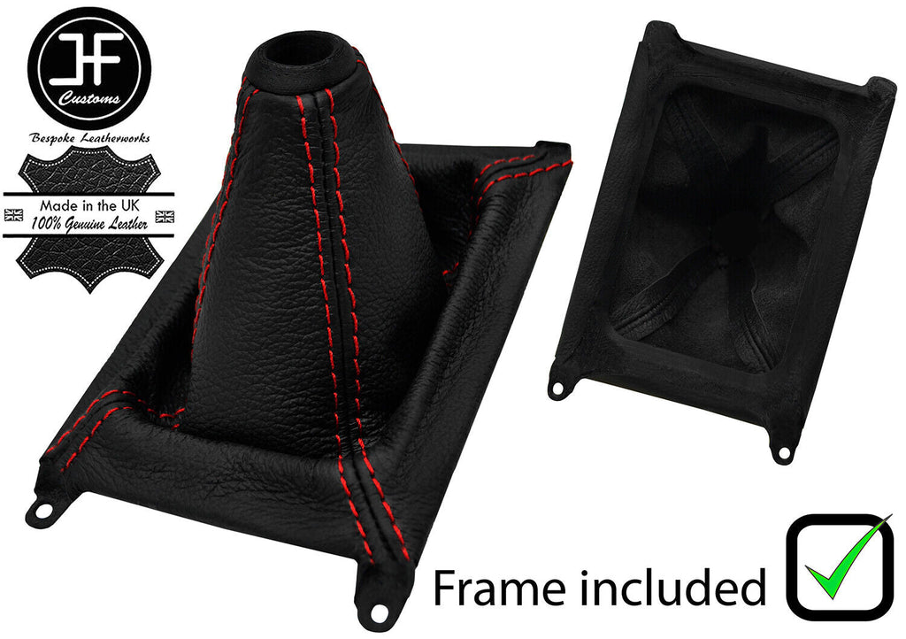 RED STITCH LEATHER GEAR GAITER + PLASTIC FRAME + TOP RING FOR HONDA CRX 88-91