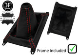 RED STITCH LEATHER GEAR GAITER + PLASTIC FRAME + TOP RING FOR HONDA CRX 88-91