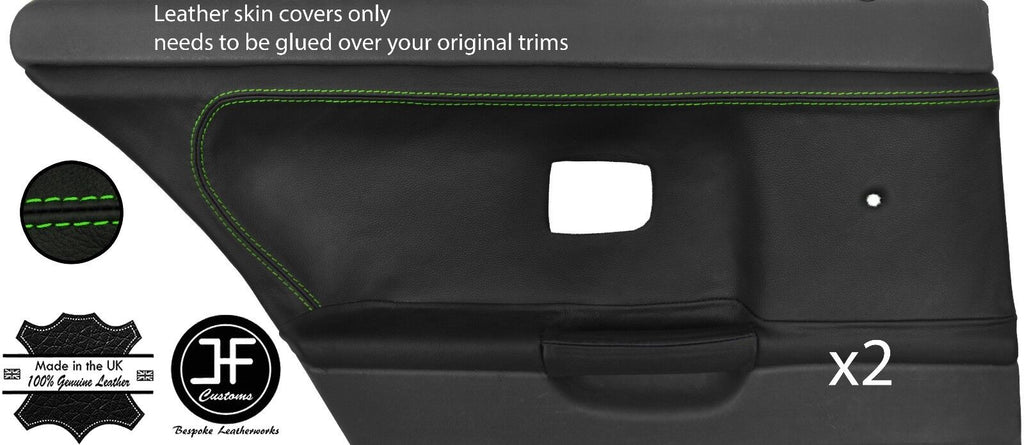 GREEN STITCH 2X REAR DOOR CARD LEATHER COVER FOR BMW E36 SALOON TOURING STYLE 2