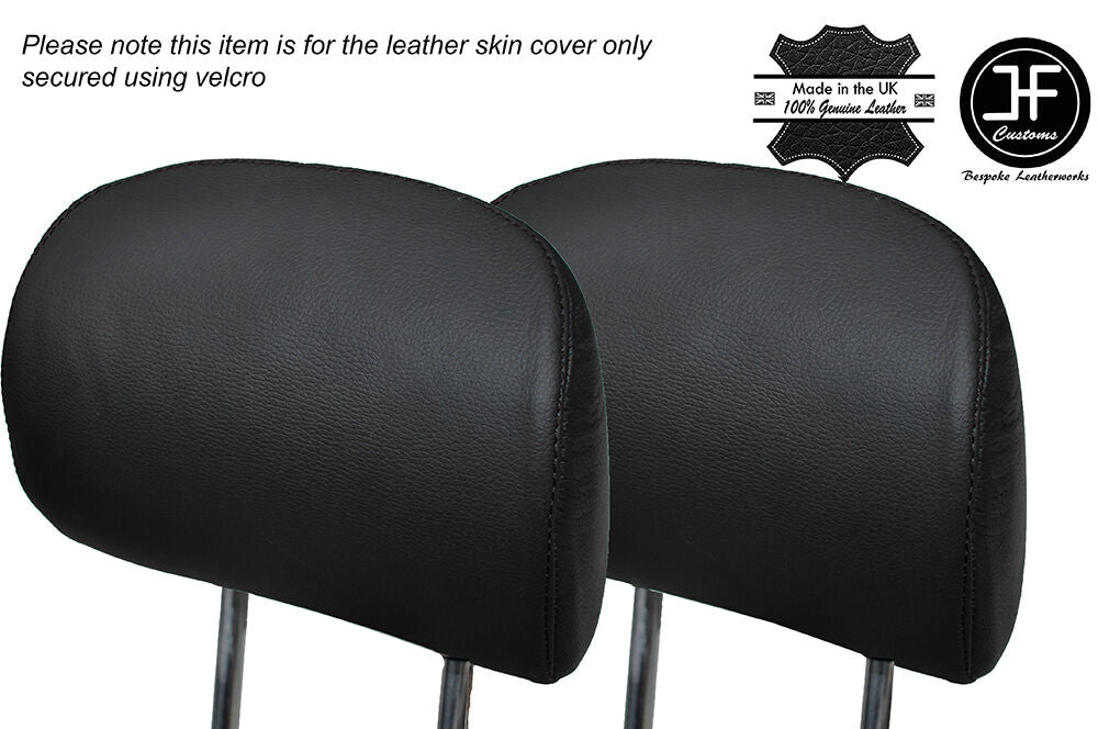 BLACK STITCH 2X FRONT HEADREST LEATHER SKIN COVER FITS BMW X5 E53 2000-2006