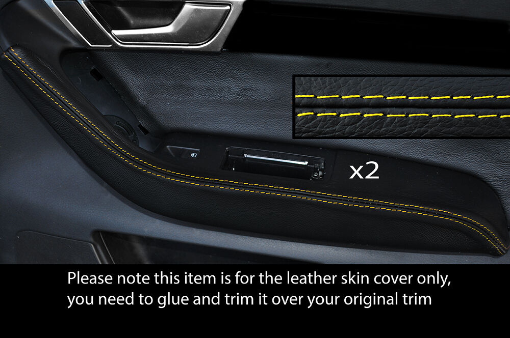 YELLOW STITCHING 2X REAR DOOR HANDLE ARMREST SKIN COVERS FITS AUDI A6 C6 05-11