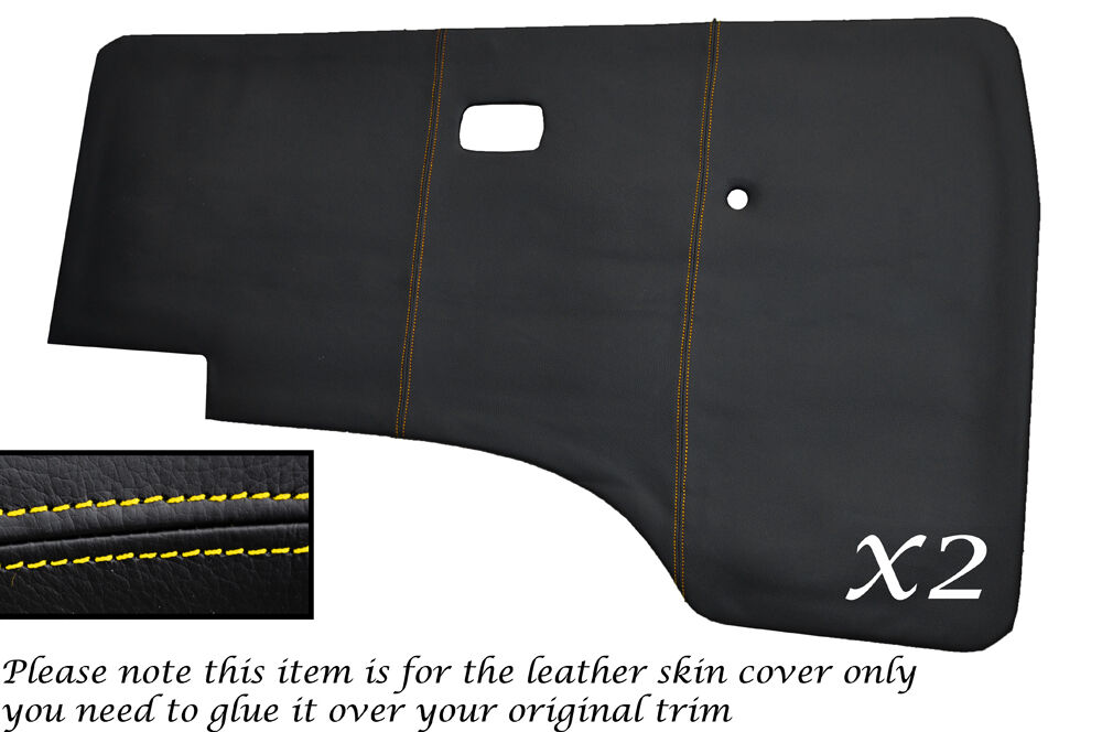 YELLOW  STITCH 2X DOOR CARDS LEATHER SKIN COVERS FITS VW T25 T3 WESTFALIA CAMPER