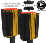 BLACK AND YELLOW STRIPE 2X SEAT BELT LEATHER COVERS FOR FIAT 500 & ABARTH 07-19