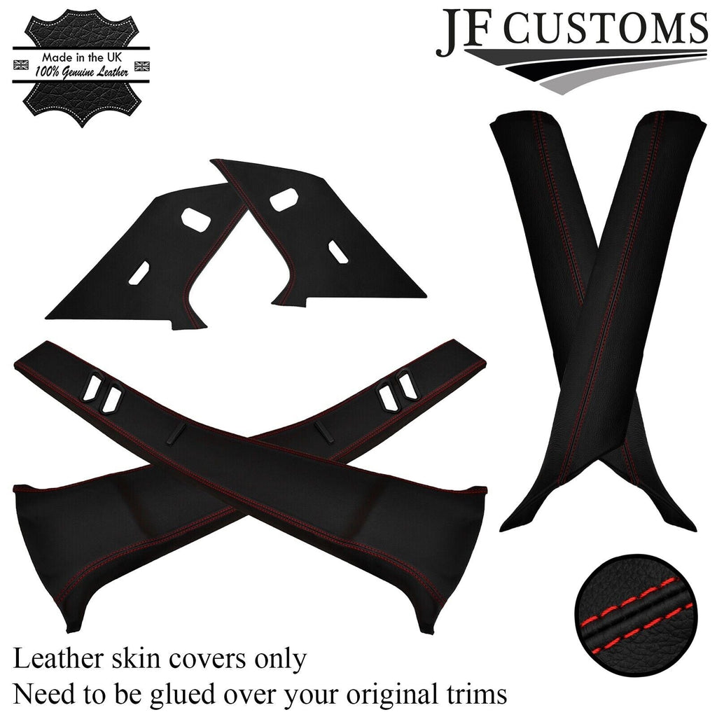 RED STITCH ITALIAN LEATHER PILLAR KIT COVERS FOR BMW E23 7 SERIES 1977-1986