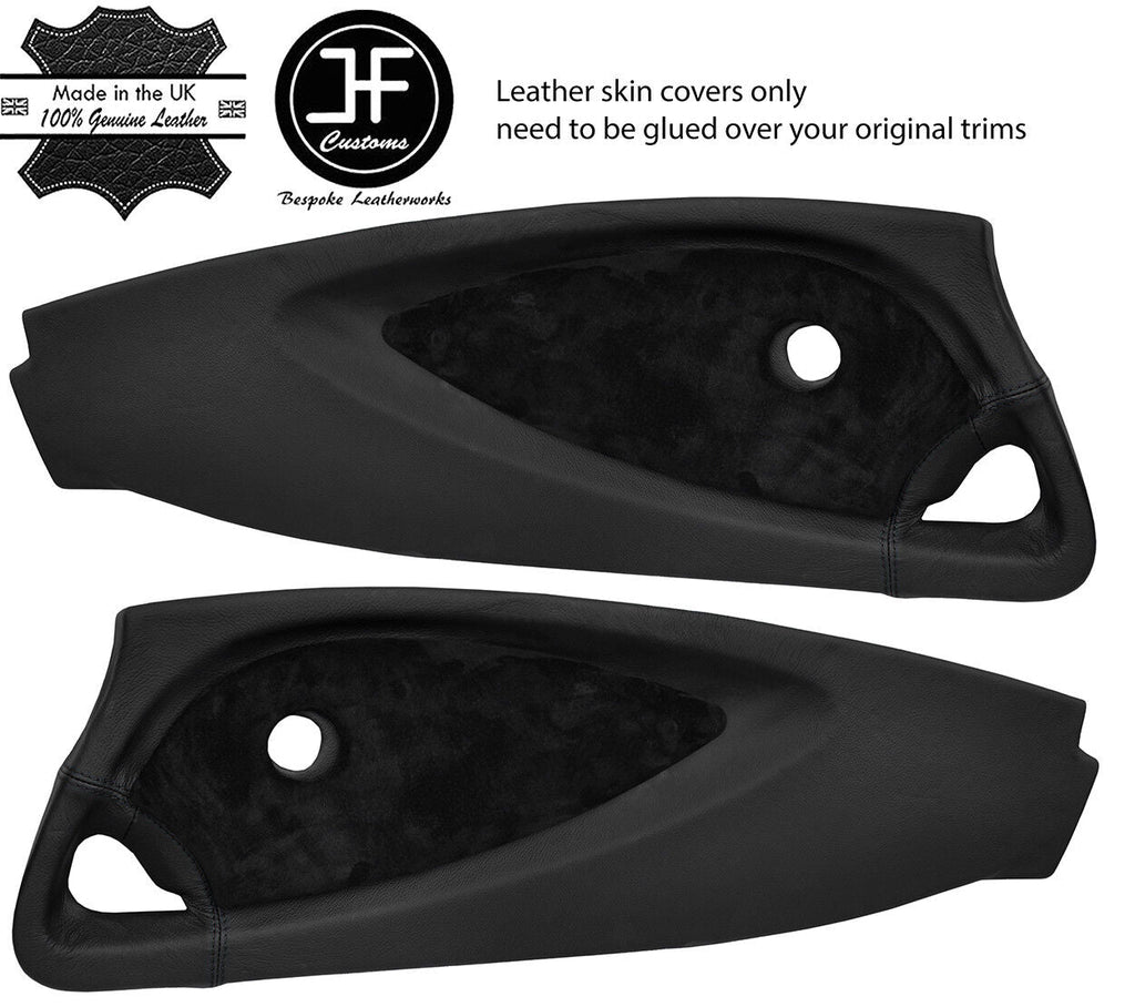 BLACK STITCH 2X DOOR CARD LEATHER & SUEDE TRIM COVER FOR LOTUS ELISE EXIGE S2