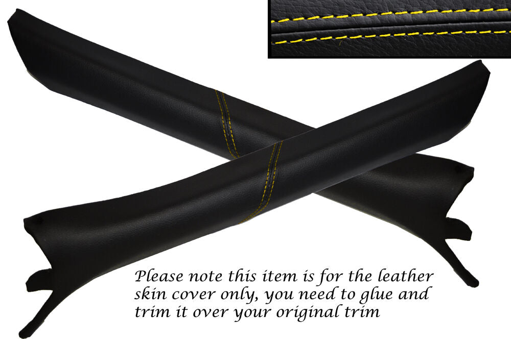 YELLOW STITCH 2X A PILLAR LEATHER COVERS FITS BMW E36 COUPE & CONVERTIBLE 91-98