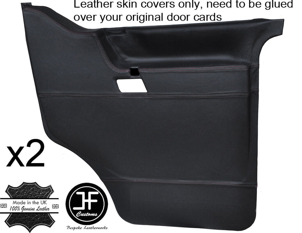 BLACK STITCH 2X FRONT DOOR CARD LEATHER COVERS FITS VW T4 TRANSPORTER CARAVELLE