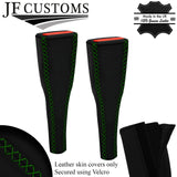 GREEN LUX-STITCH LEATHER 2X LONG SEAT BELT COVERS FOR LAND ROVER DEFENDER 83-06