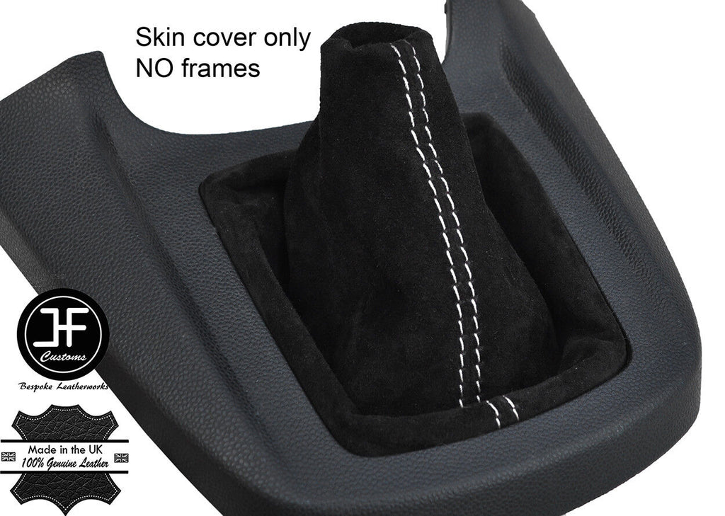WHITE STITCHING GENUINE SUEDE MANUAL GEAR GAITER FITS FORD FIESTA MK7 2008-2013