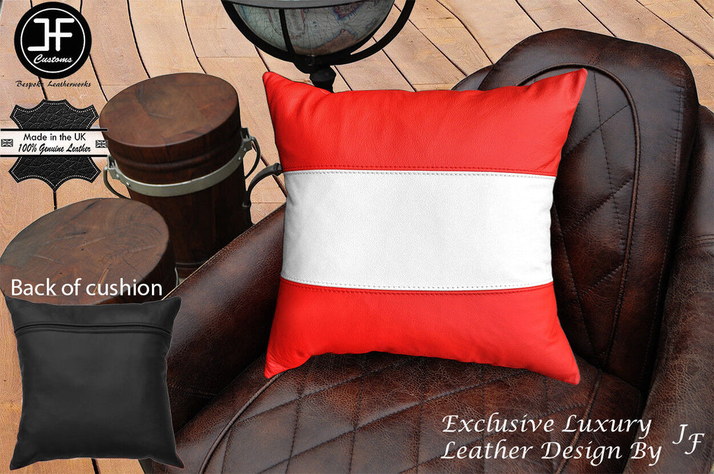 AUSTRIA FLAG COLOUR LEATHER 1X EXCLUSIVE LUXURY CUSHION 18"x18" BLACK BACK