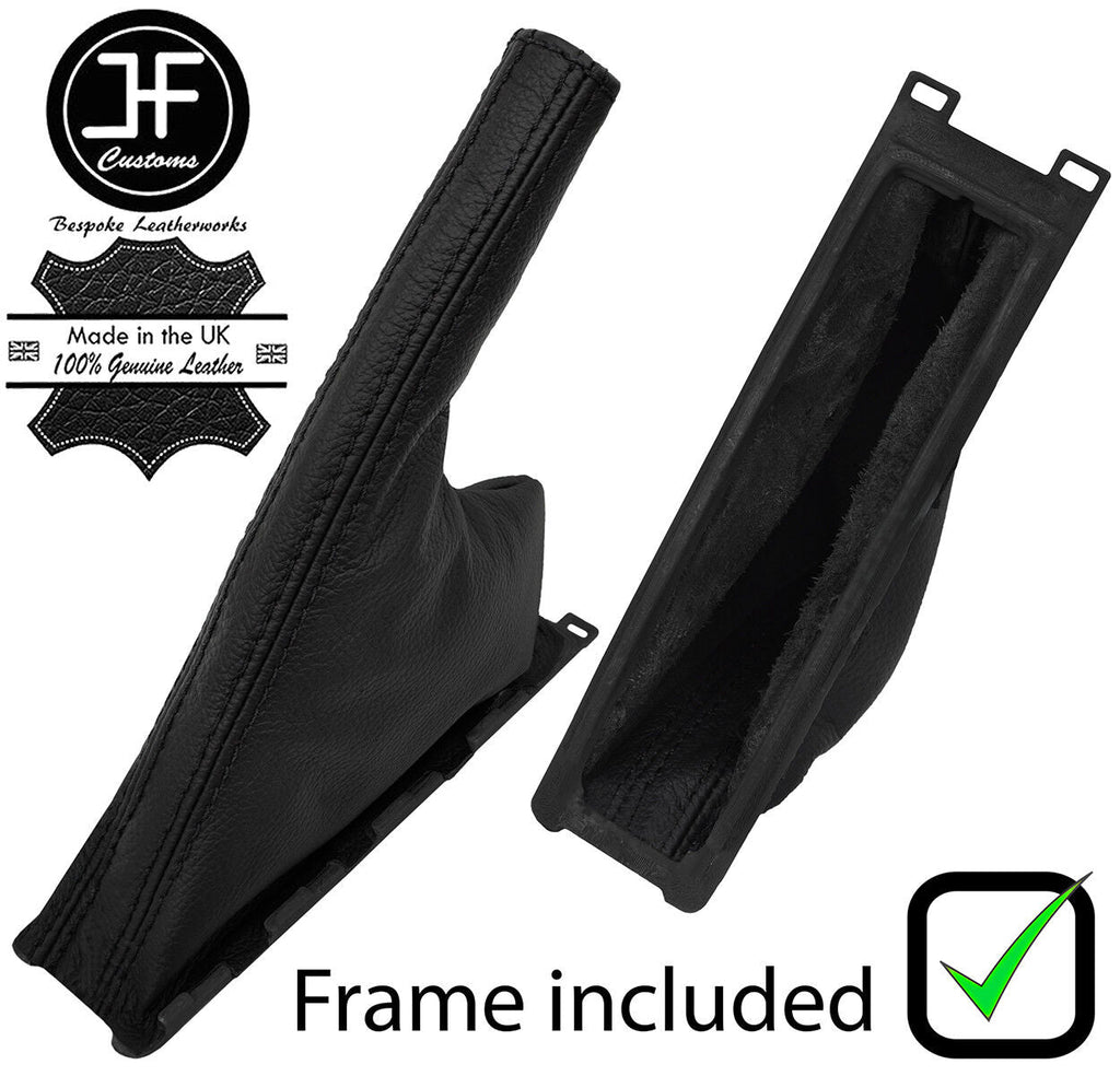 BLACK STITCH LEATHER HANDBRAKE GAITER + PLASTIC FRAME FOR SAAB 95 9-5 1997-2010