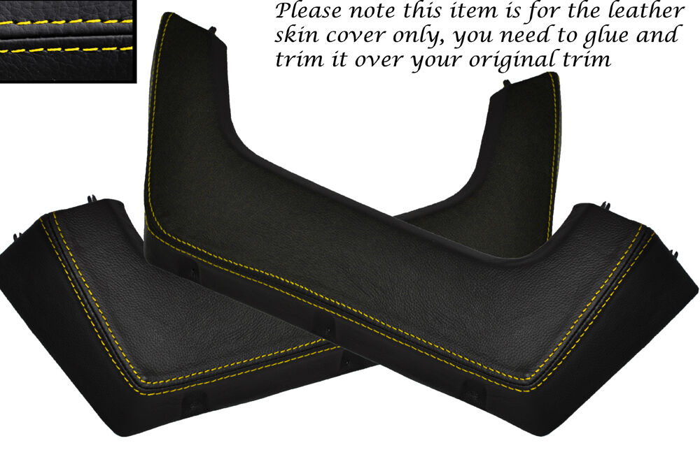 YELLOW STITCH 2X DOOR POCKET LEATHER SKIN COVERS FITS PORSCHE 924 944 75-85