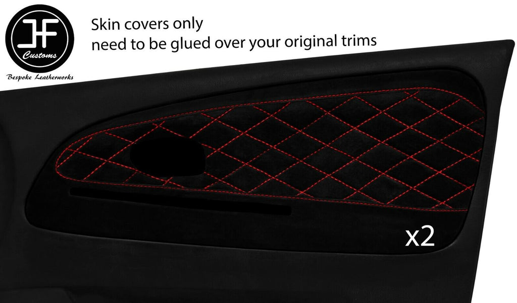 RED DIAMOND STITCH 2X FRONT DOOR CARD TRIM COVERS FOR MITSUBISHI EVO 4 5 6