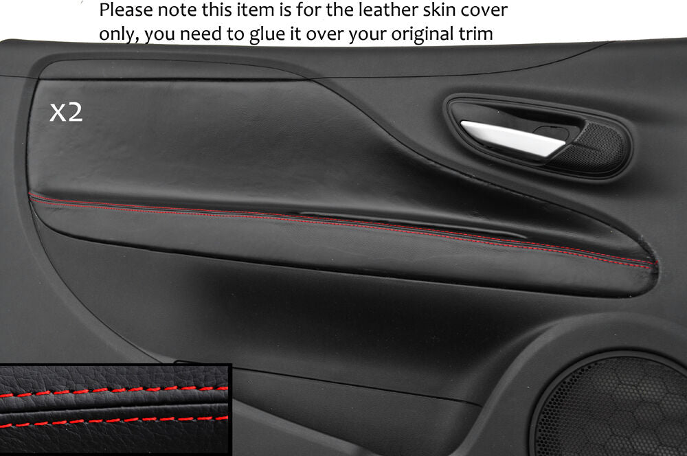 RED STITCH 2X DOOR CARD TRIM SKIN COVERS FITS FIAT PUNTO GRANDE EVO 10-14 3DR