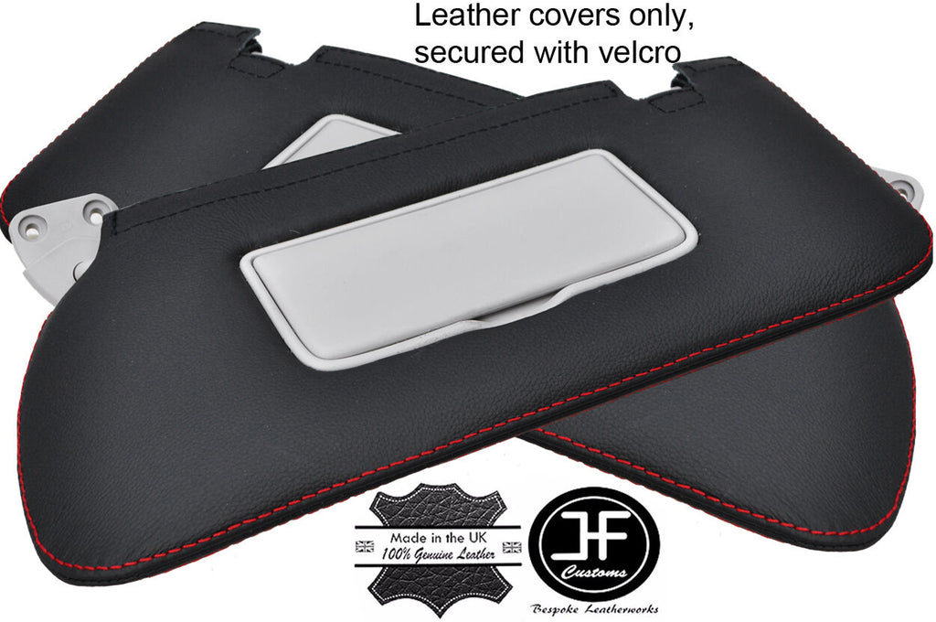 RED STITCH 2X SUN VISORS REAL LEATHER COVERS FITS NAVARA NP300 D23 2015-2017