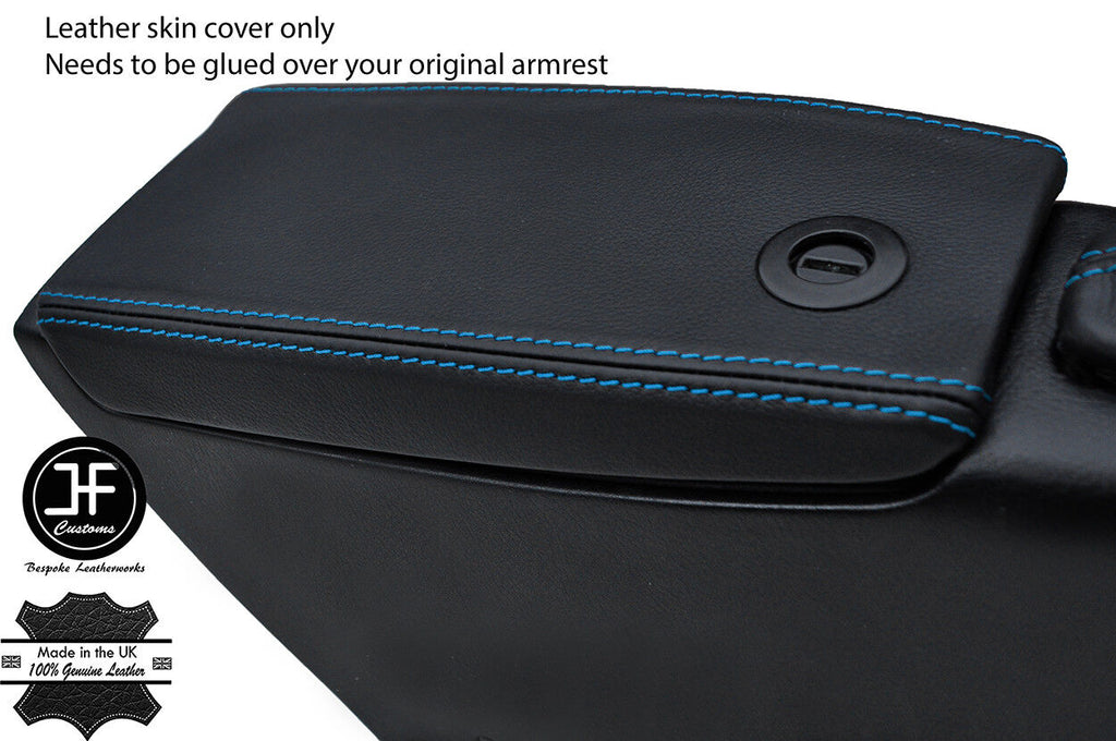 BLUE STITCHING REAL LEATHER ARMREST LID COVER FITS FIAT BARCHETTA 1995-2005