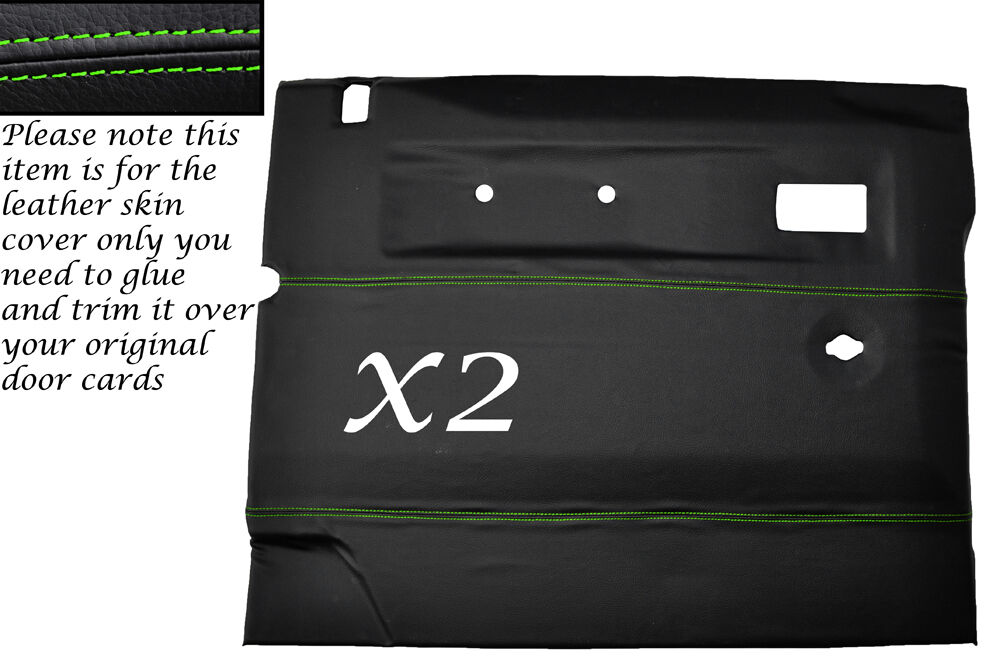 GREEN STITCH 2X FRONT DOOR CARDS LEATHER COVERS FITS LAND ROVER DEFENDER 90 110