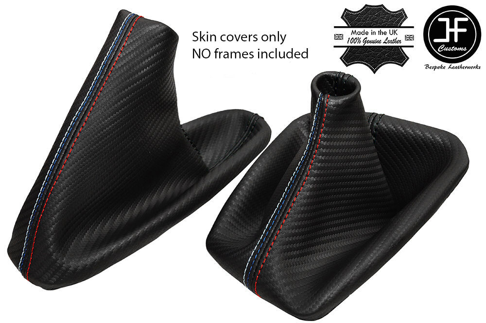 BLACK & TRI STITCH CARBON VINYL GEAR HANDBRAKE GAITER FOR BMW 5 SERIES E39 95-02