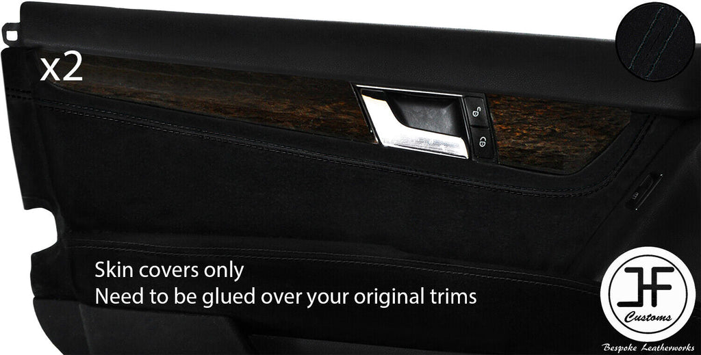 BLACK STITCH 2X FRONT DOOR CARD TRIM SUEDE COVERS FOR MERCEDES C CLASS W204