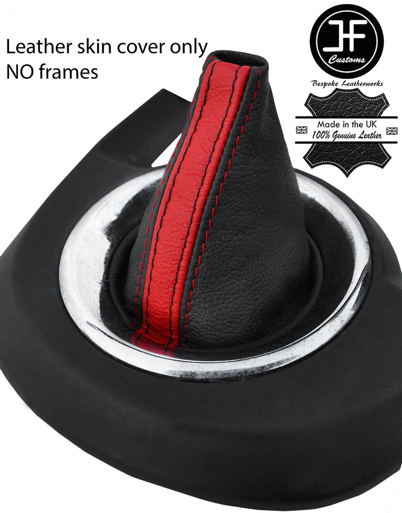 BLACK & RED STRIPE TOP GRAIN LEATHER GEAR GAITER FOR CITROEN C4 PICASSO 06-13