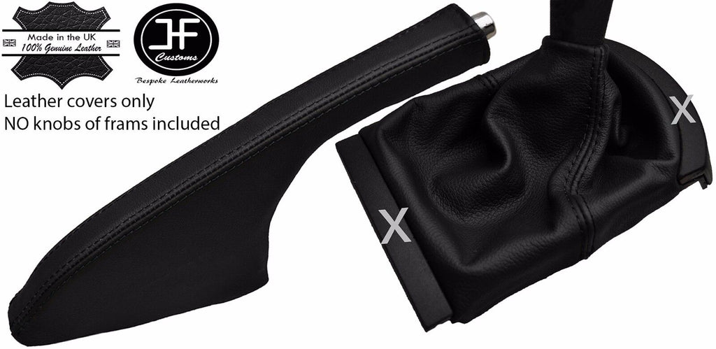 BLACK & BLACK REAL LEATHER GEAR HANDBRAKE GAITER FITS SEAT IBIZA CORDOBA 02-08