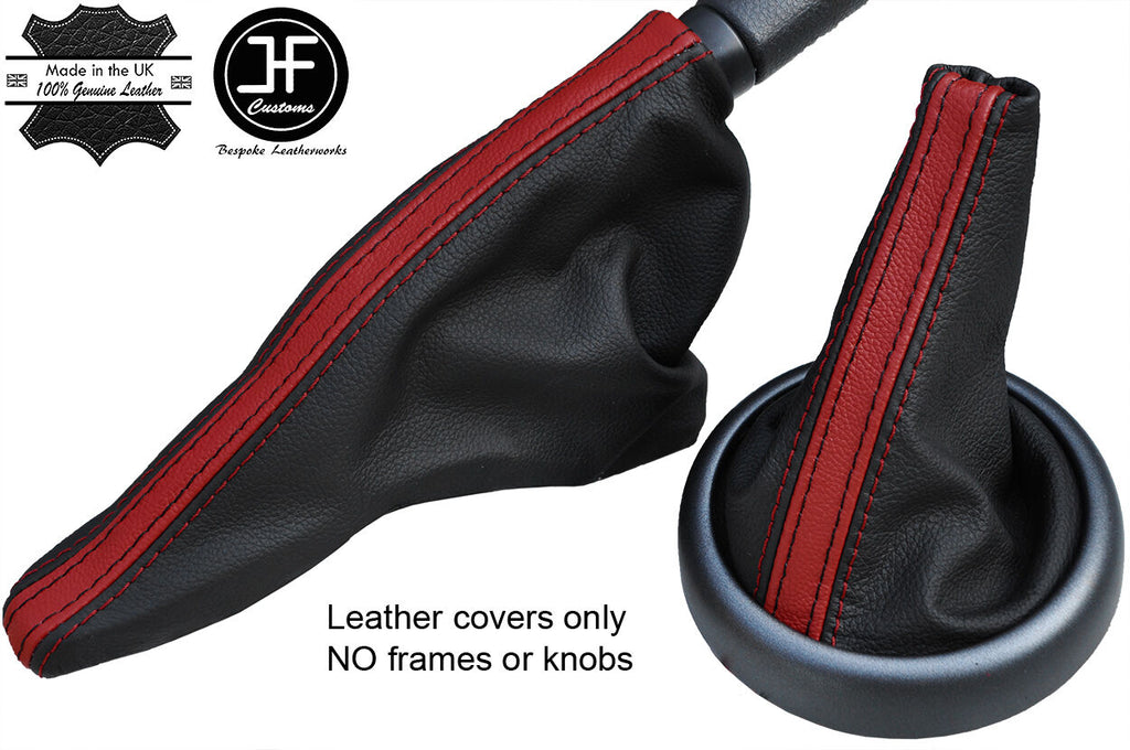 BLACK DARK RED STRIPE TOP GRAIN LEATHER GAITER SET FOR BMW MINI R50 R52 R53