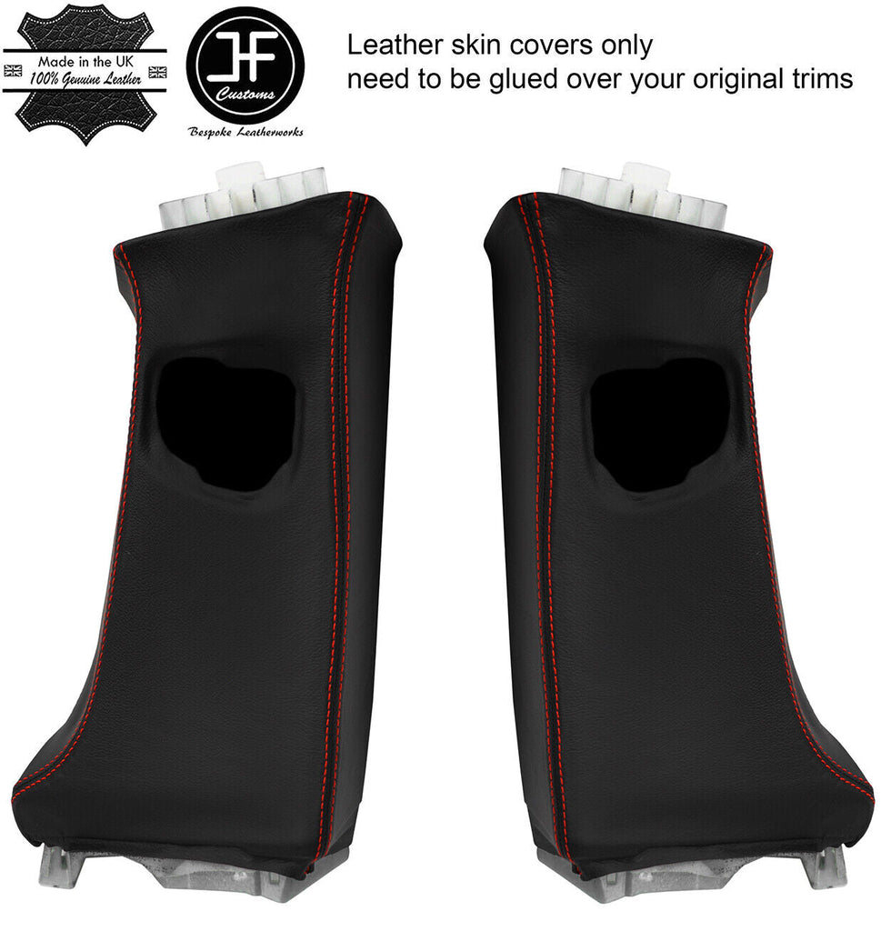 RED STITCH 2X UPPER B PILLAR REAL LEATHER COVERS FITS TESLA MODEL S 12-16