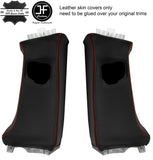 RED STITCH 2X UPPER B PILLAR REAL LEATHER COVERS FITS TESLA MODEL S 12-16