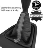 BLACK & GREY STRIPE TOP GRAIN LEATHER GEAR GAITER FITS PEUGEOT EXPERT 2017+
