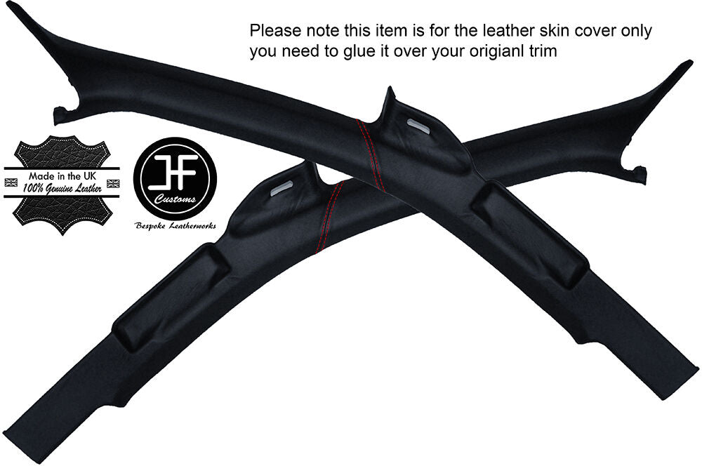 RED STITCHING 2X A POST PILLAR LEATHER COVERS FITS AUDI A4 B6 2001-2004