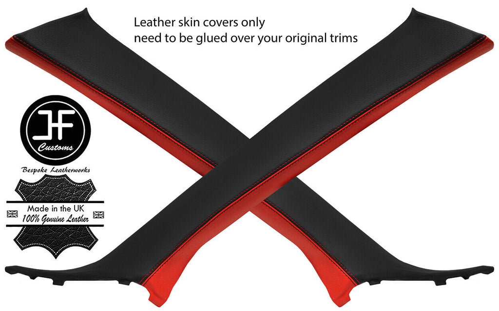 BLACK & RED LEATHER 2X A PILLAR COVER FOR MITSUBISHI LANCER EVO 10 X 2008-16