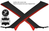 BLACK & RED LEATHER 2X A PILLAR COVER FOR MITSUBISHI LANCER EVO 10 X 2008-16