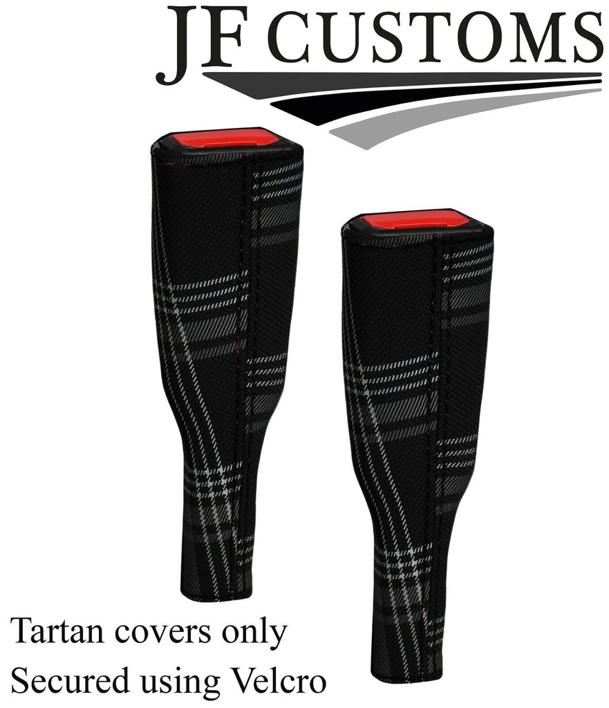 BLACK STITCH RED TARTAN 2X SEAT BELT TALL COVERS FOR VW GOLF MK7 VII 13-18