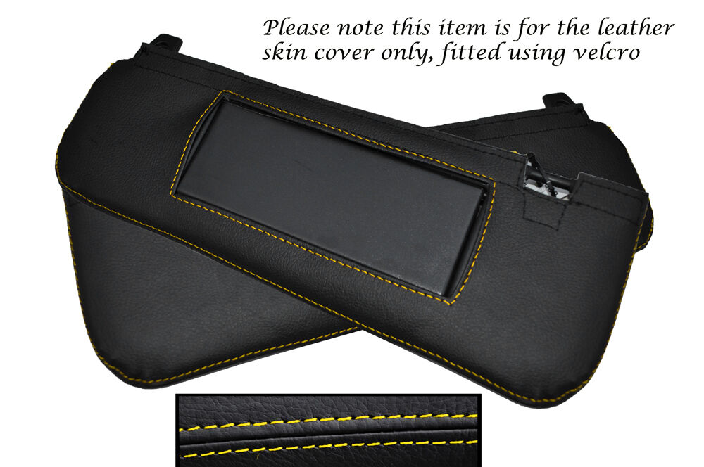 YELLOW STITCH 2X SUN VISORS LEATHER SKIN COVERS FITS PEUGEOT RCZ 2010+