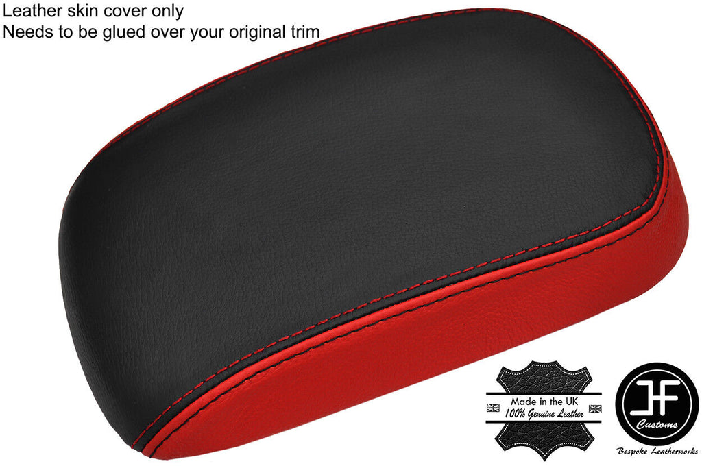 BLACK & RED TOP GRAIN REAL LEATHER ARMREST LID COVER FITS KIA SOUL 2009-2013