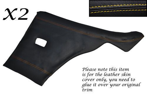 YELLOW STITCH 2X REAR DOOR CARDS LEATHER SKIN COVERS FITS FORD CAPRI MK1