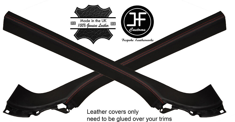 RED STITCH 2X DOOR SILL REAL LEATHER COVERS FITS AUDI TT MK2 2006-2014