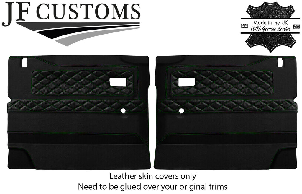 D GREEN STITCH LUXE-LEATHER 2X FRONT DOOR COVERS FOR DEFENDER 90 110 STYLE 3