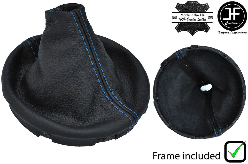 BLUE STITCH LEATHER GEAR GAITER+PLASTIC FRAME FOR VW T5 TRANSPORTER CARAVELLE