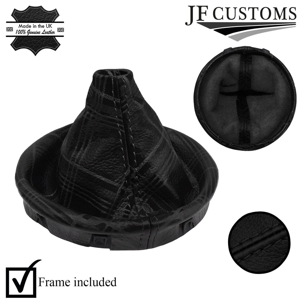 FOR VW T5 TRANSPORTER BLACK STITCH LEATHER UV PRINTED TARTAN GEAR + FRAME