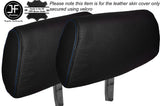 BLUE STITCHING 2X FRONT HEADREST LEATHER SKIN COVER FITS MG MGB & MG MIDGET