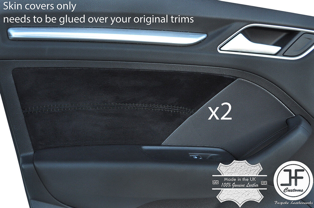 BLACK STITCH 2X FRONT DOOR CARD TRIM SUEDE COVER FOR AUDI A3 8V 13-18 5 DOOR