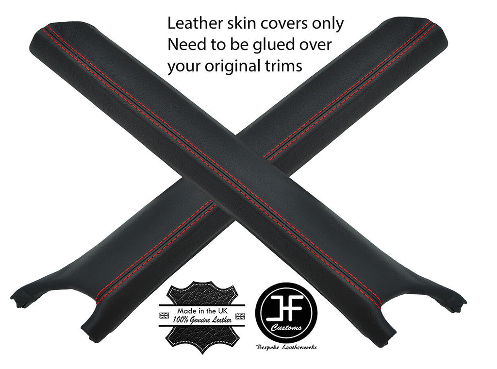 RED STITCH 2X A PILLAR REAL LEATHER COVERS FITS MERCEDES SL CLASS R129 89-02