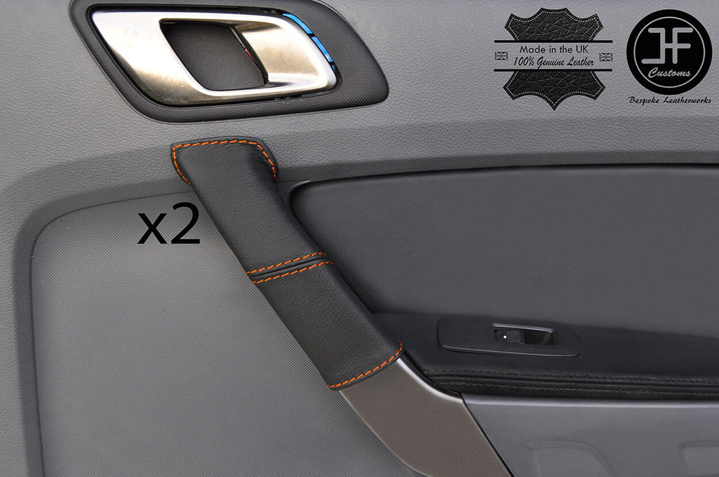 ORANGE STITCHING 2X REAR DOOR HANDLE LEATHER COVERS FITS FORD RANGER 2012-2017