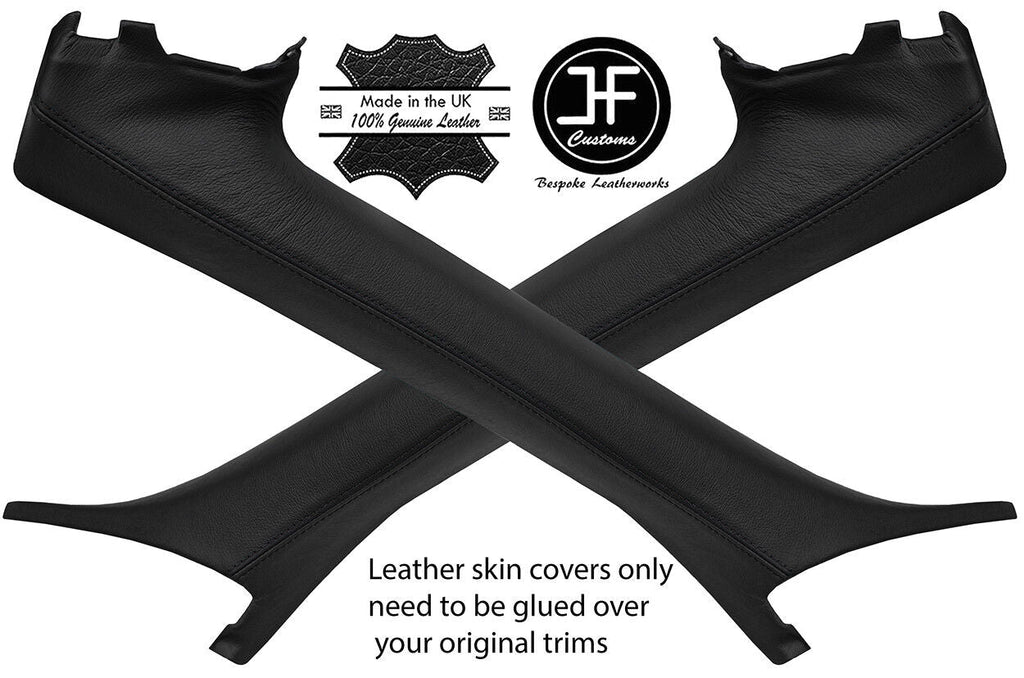 BLACK & BLACK 2X A PILLAR LEATHER COVERS FOR AUDI A4 B6 B7 CABRIO 02-09 STYLE 2