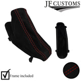 D RED STITCH SUEDE HANDBRAKE GAITER + PLASTIC FRAME FOR BMW 5 E60 E61 03-11