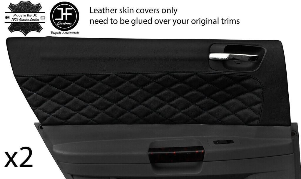 BLACK DIAMOND STITCH 2X REAR DOOR CARD TRIM LTHR COVER FOR CHRYSLER 300C 05-11