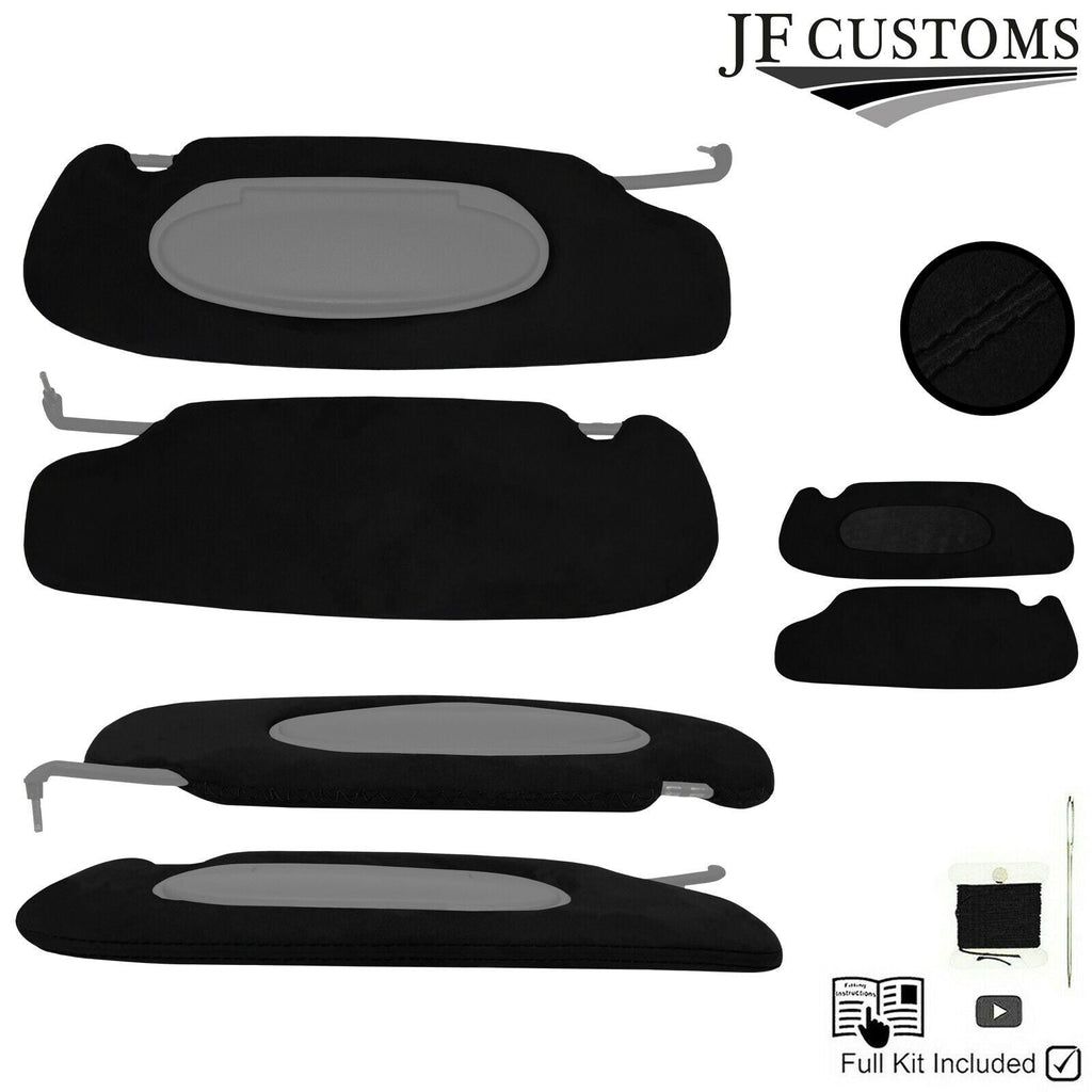 BLACK CROSS STITCH SUEDE 2X SUN VISOR COVERS FOR PORSCHE CARRERA 911 996 97-04